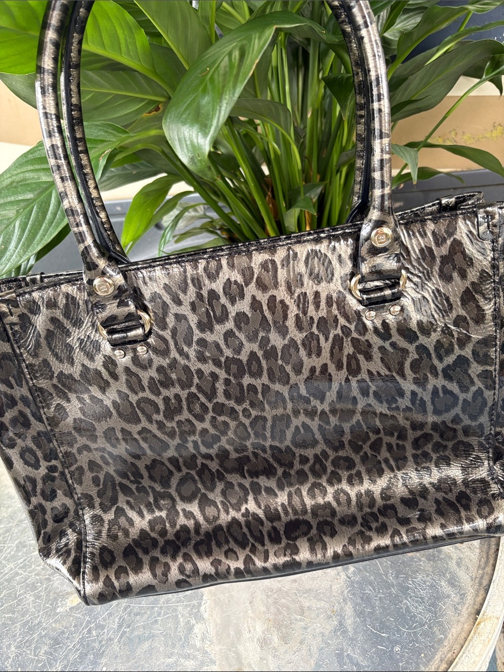 kate spade Leopard Print Patent Leather Tote in Brown and Black - Picture 7 of 9